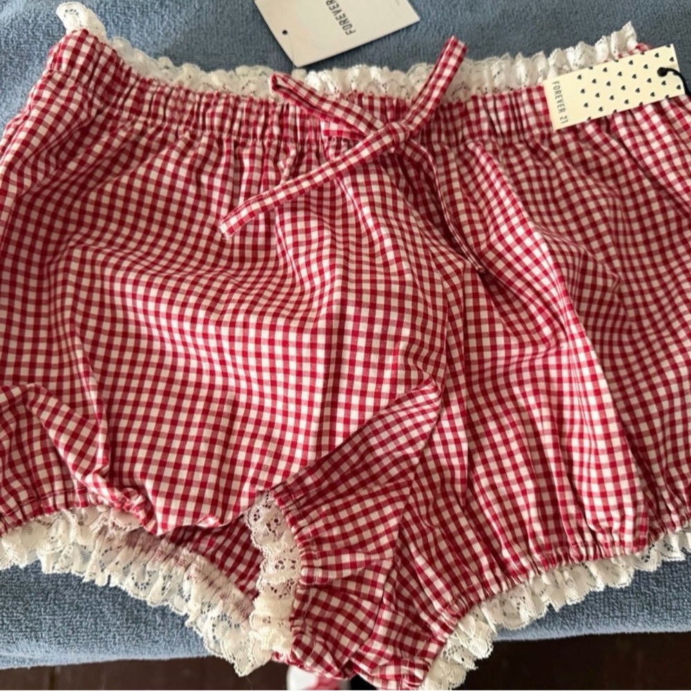 Forever 21 Red Gingham Lace-Trim Sleep Shorts